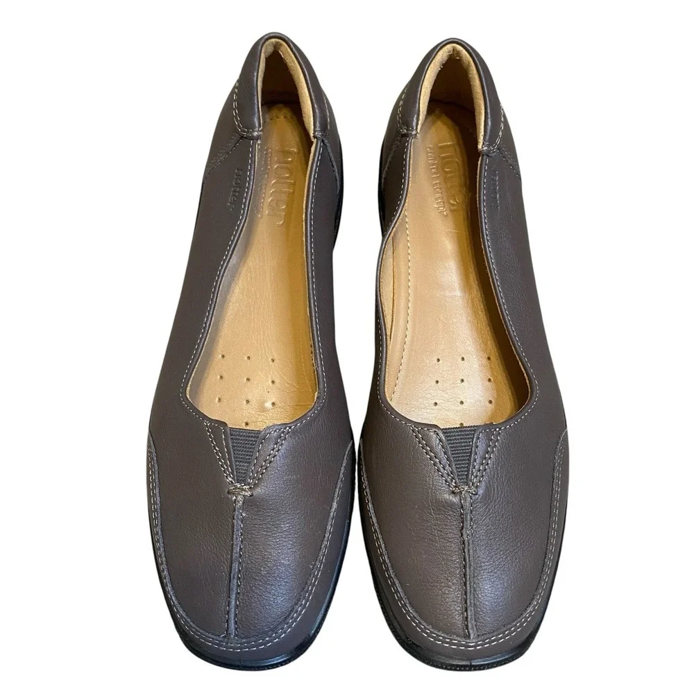 Hotter Loafer Size 7 EU 38 Taupe Leather Slip On Comfort Everyday Casual